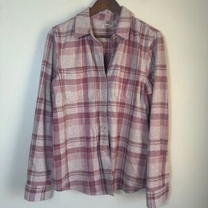 Faherty‎ Button Down Legend Sweater Shirt Size L Pink Plaid Stretch Knit